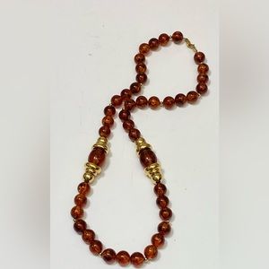 Vintage Napier Chunky Faux Amber Goldtone Beaded Necklace